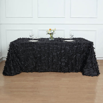 Elegant Black 3D Leaf Petal Taffeta Fabric Seamless Rectangle Tablecloth 90"x156"