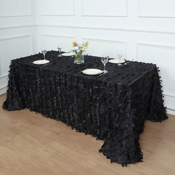 The Perfect Black 3D Leaf Petal Taffeta Fabric Tablecloth for Any Occasion