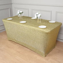 Champagne Metallic Tinsel Shimmer Spandex 6 Feet Rectangular Fitted Table Cover 