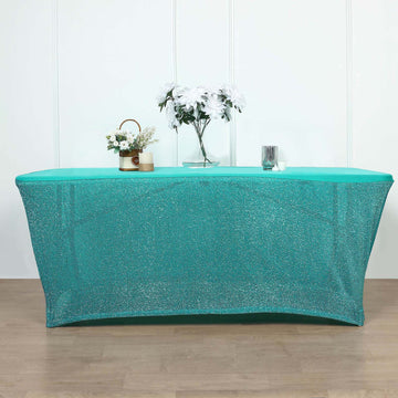 Add Elegance to Your Event with the Ruffled Metallic Turquoise Spandex Table Cover