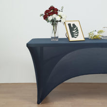 6 Feet - Navy Blue Rectangular Stretchy Spandex Fitted Tablecloth with Open Back Design