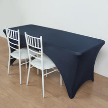 Rectangular Navy Blue Open Back Style Spandex Stretch Fitted Tablecloth - 6 Feet