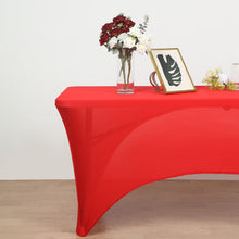 Fitted Red Rectangular Spandex Stretch Tablecloth with Open Back Style, 6 Feet