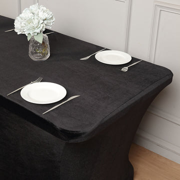 Elevate Your Event with the Black Premium Velvet Spandex Rectangular Tablecloth