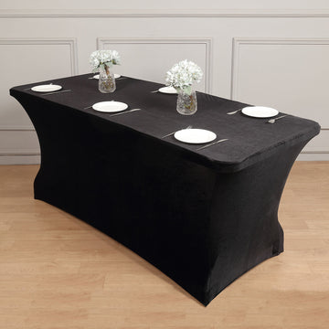 The Perfect Addition to Your Event Decor: Black Premium Velvet Spandex Rectangular Tablecloth
