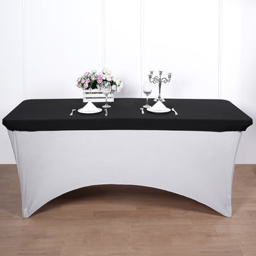 Black Stretch Spandex Banquet Tablecloth Top Cover 8ft