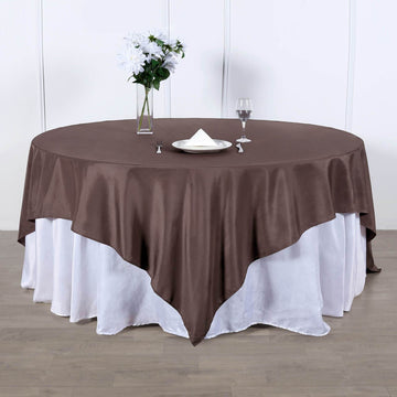 Elevate Your Event Decor with the Chocolate Square Seamless Polyester Table Overlay