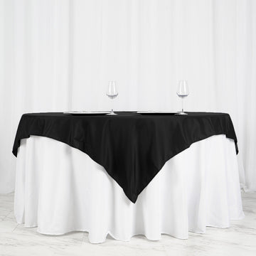 Create an Elegant Ambiance with the Black Square Seamless Polyester Table Overlay 70"x70"