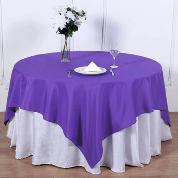 Create a Memorable Event with the Purple Square Seamless Polyester Table Overlay 70"x70"