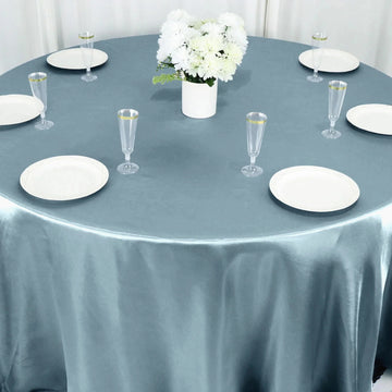 Dusty Blue Seamless Satin Round Tablecloth 132: The Perfect Addition to Your Event Decor