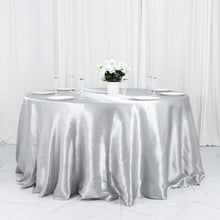 Seamless Silver Satin Round Tablecloth 132 Inches