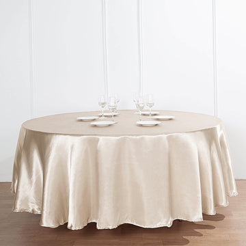 Elegant Beige Seamless Satin Round Tablecloth 90