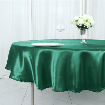 Add a Touch of Elegance with the Hunter Emerald Green Seamless Satin Round Tablecloth 90