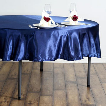 Dress Your Tables to Perfection with the Navy Blue Seamless Satin Round Tablecloth