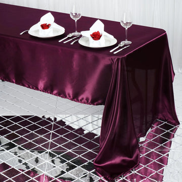 Create Memorable Events with our Eggplant Satin Tablecloth