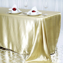 90 Inch x 156 Inch Champagne Rectangular Satin Tablecloth