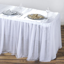 Rectangular White Satin Tablecloth With 3 Layers Of Tulle Tutu Pleated 8 Feet#whtbkgd