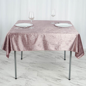 Mauve Seamless Premium Velvet Square Tablecloth, Reusable Linen 54"x54"