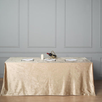 Elevate Your Event Decor with the Champagne Seamless Premium Velvet Rectangle Tablecloth