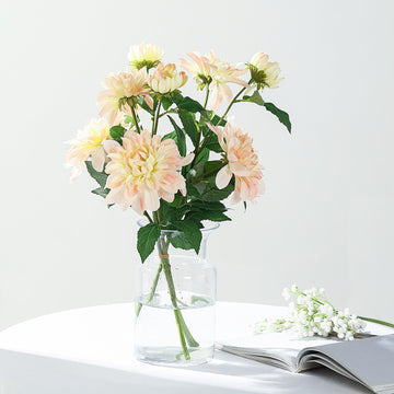 Blush Cream Artificial Dahlia Silk Flower Stems, Faux Floral Spray 30" Tall