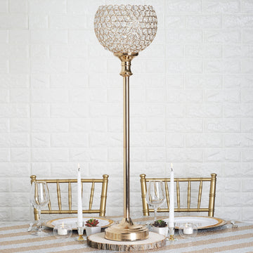 Elegant Gold Acrylic Crystal Goblet Votive Candle Holder Centerpiece 37" Tall