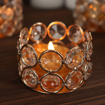 Elegant Gold Metal Crystal Beaded Tea Light Candle Holders