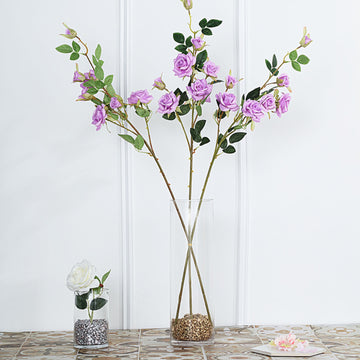 2 Stems Lavender Lilac Artificial Silk Rose Flower Bouquet Bushes 38" Tall