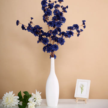 2 Branches Navy Blue Artificial Silk Carnation Flower Stems 42" Tall