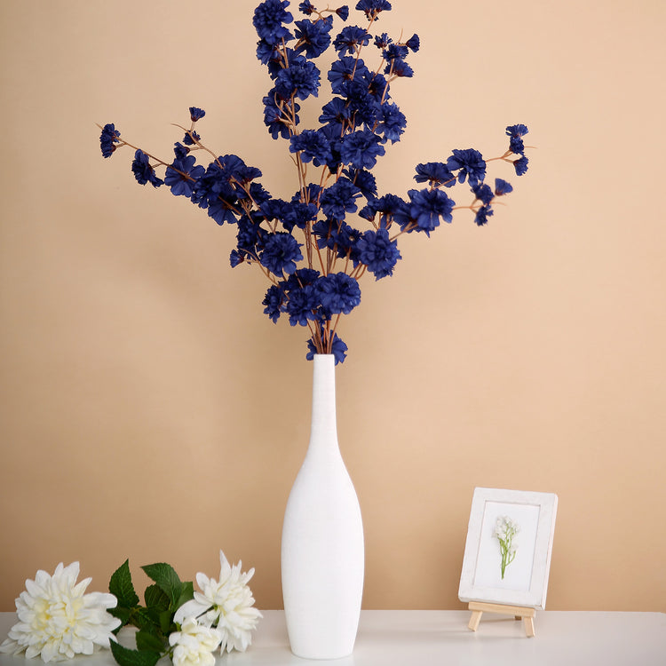 Navy Blue Artificial Silk Carnation Stems 2 Branches 42 Inch Tall