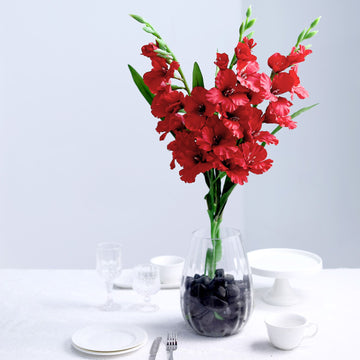 3 Stems Red Artificial Silk Gladiolus Flower Spray Bushes 36" Tall