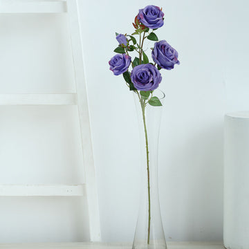 2 Bouquets Violet Artificial Silk Rose Flower Bush Stems 33" Tall