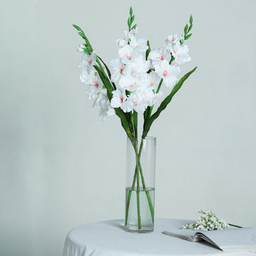 3 Stems White Artificial Silk Gladiolus Flower Spray Bush 36" Tall