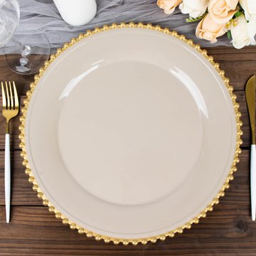 Enhance Your Table with Taupe and Gold Acrylic Plastic Beaded Rim Charger Plates