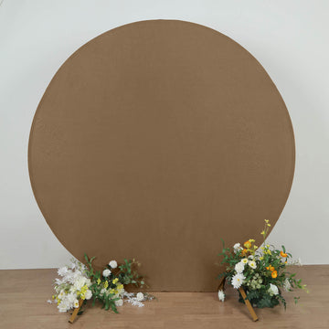 Taupe Round Spandex Fit Wedding Backdrop Stand Cover 7.5ft