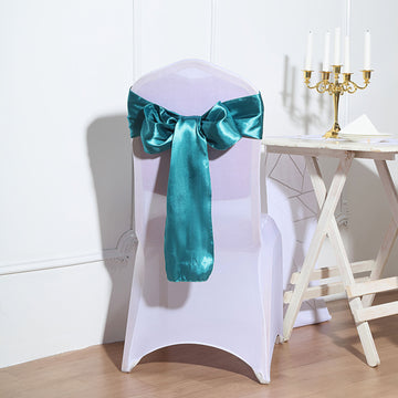 5 Pack Teal Satin Chair Sashes 6"x106"