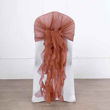 Terracotta (Rust) Chiffon Curly Chair Sash: The Epitome of Elegance