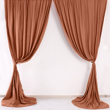 2 Pack Terracotta (Rust) Scuba Polyester Divider Backdrop Curtains, Inherently Flame Resistant Event Drapery Panels Wrinkle Free With Rod Pockets - 10ftx10ft