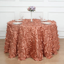 Terracotta (Rust) 3D Leaf Petal Taffeta Fabric Seamless Round Tablecloth - 120inch