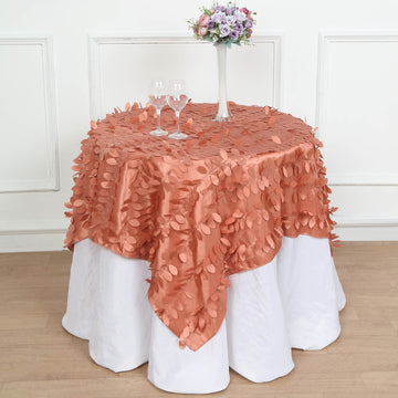 Terracotta (Rust) 3D Leaf Petal Taffeta Fabric Seamless Square Table Overlay - The Perfect Addition to Your Event Decor