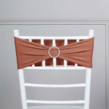 5 Pack Terracotta (Rust) Spandex Stretch Chair Sashes with Silver Diamond Ring Slide Buckle 5"x14"