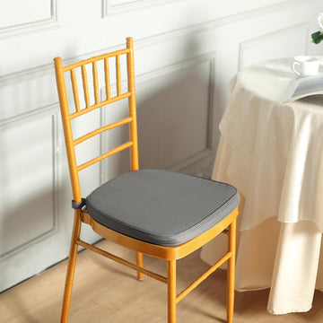 Charcoal Gray Chiavari Chair Pad, Memory Foam Seat Cushion With Ties and Removable Cover 1.5" Thick