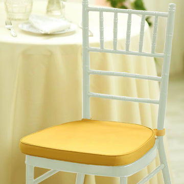 Gold Chiavari Chair Pad, Memory Foam Seat Cushion With Ties and Removable Cover 1.5" Thick