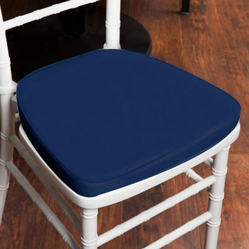 Navy Blue Chiavari Chair Pad, Memory Foam Seat Cushion With Ties and Removable Cover 1.5" Thick