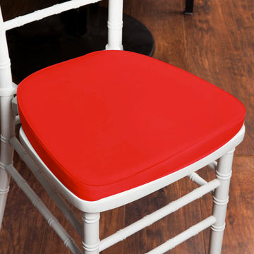 Red Chiavari Chair Pad, Memory Foam Seat Cushion With Ties and Removable Cover 2" Thick