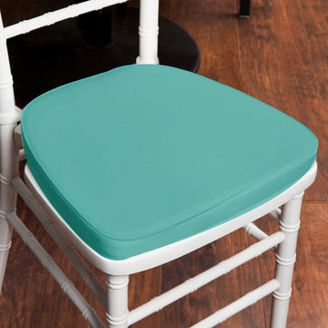 Turquoise Chiavari Chair Pad, Memory Foam Seat Cushion With Ties and Removable Cover 1.5" Thick