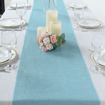 Turquoise Boho Chic Rustic Faux Jute Linen Table Runner 14"x108"