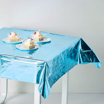 Turquoise Metallic Foil Square Tablecloth, Disposable Table Cover 50"x50"