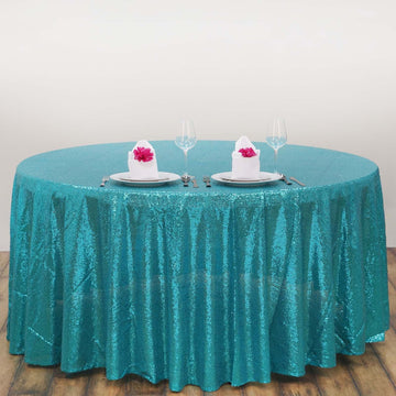 Turquoise Seamless Premium Sequin Round Tablecloth 108"