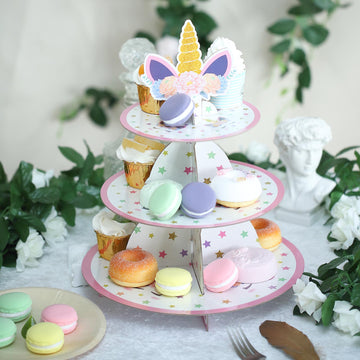 3-Tier Unicorn Themed Cardboard Cupcake Dessert Stand Treat Tower 15"