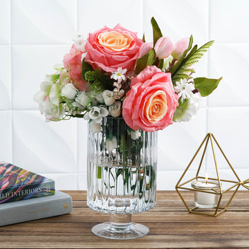 Create Magical Moments with Clear Ribbed Pedestal Heavy Duty Glass Vases